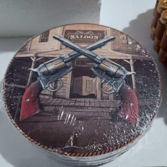 Cowboy Drink Coaster Set Revolver Gun DWK Last Call Saloon 841548109868 - Picture 3 of 4